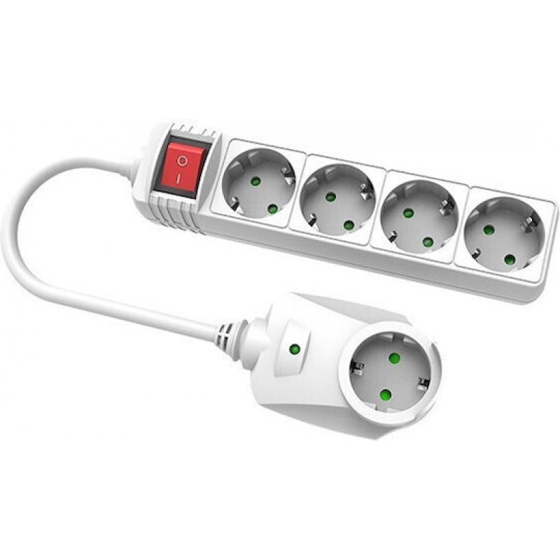 EUROLAMP 147-62141 ΠΟΛΥΠΡΙΖΟ ΥΠΕΡΤΑΣΗΣ 4+1 ΘΕΣΕΩΝ ΜΕ ΚΑΛΩΔΙΟ ΚΑΙ ΔΙΑΚΟΠΤΗ 1,5m, 3X1,5mm, ΜΕ ΠΡΟΣΤΑΣΙΑ ΕΠΑΦΩΝ ΛΕΥΚΟ (147-62141)